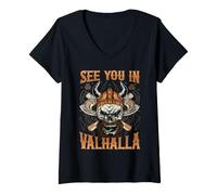 Donna See You in Valhalla | Thor | Odin | Vikings Ragnar Maglietta con Collo a V