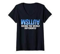 Donna Seeing The World Differently Autism Awareness Maglietta con Collo a V