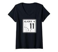 Donna Segnale Stradale Dalton Highway Alaska Route 11 Maglietta con Collo a V