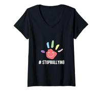 Donna Segno Anti bullismo Segnale Stop Bulling Segnale Hashtag Stop Bully Maglietta con Collo a V