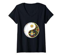 Donna Segno colorato Loto per tao Yin Yang Qi Gong o Tai Chi Maglietta con Collo a V