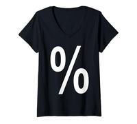 Donna Segno% Percentuale Bianco Entrambi i Lati della Serie Alphabet Maglietta con Collo a V
