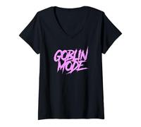 Donna Segno sarcastico rosa modalità goblin Maglietta con Collo a V