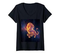 Donna Segno Zodiacale Leone Cosmico Fuoco Leone Galassia Maglietta con Collo a V