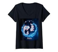 Donna Segno Zodiacale Pesci - Galaxy Fish Eternal Ocean Maglietta con Collo a V