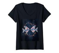 Donna Segno Zodiacale Pesci Maglietta con Collo a V