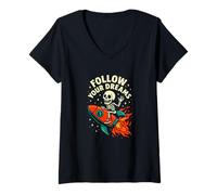 Donna Segui i Tuoi Sogni Scheletro Rocket Humor Graphic Maglietta con Collo a V