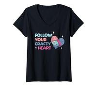 Donna Segui Il Tuo Crafty Heart Crochet Maglietta con Collo a V