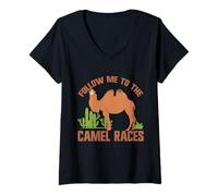 Donna Seguimi al Camel Races Camel Maglietta con Collo a V