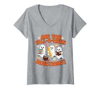 Donna Sei Fall-O-Ween Direzioni Halloween 2026 Groovy Ghost Maglietta con Collo a V