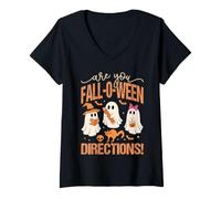Donna Sei Fall-O-Ween Indicazioni Cute Ghosts Maglietta con Collo a V