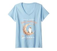 Donna Sei Falloween Gesù Cristiano Halloween Lil Moon Ghost Maglietta con Collo a V