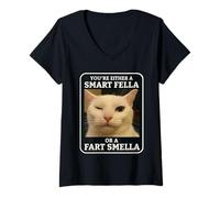 Donna Sei o Un Ragazzo Intelligente o Un Gatto Divertente Meme Smella Fart Maglietta con Collo a V