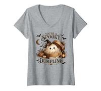 Donna Sei Una Simpatica Arte culinaria di Halloween Dumpling Maglietta con Collo a V