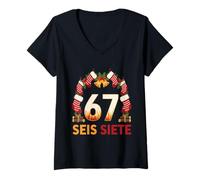 Donna SEIS Siete 67 Sei Sette Natale 67 Meme Maglietta con Collo a V