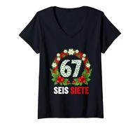 Donna SEIS Siete Six Seven Natale 67 Meme Maglietta con Collo a V