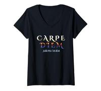 Donna Seize Day Carpe Testo Latino Diem Inspirational Alba Maglietta con Collo a V