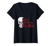Donna Selekton Head Skull Young to Die Maglietta con Collo a V
