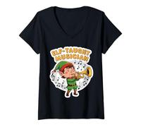 Donna Self Elf Tought Mucisian Christmas Funny Trompet Player Xmas Maglietta con Collo a V