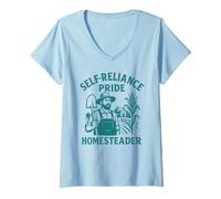 Donna Self Reliance Homesteader Pride Farming Rurale Slow Life Maglietta con Collo a V