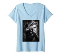 Donna Selfie con UFO Bigfoot e Mucca con Gioco di Parole sulla Maglietta con Collo a V