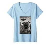 Donna Selfie del Carlino UFO con Il Gioco di Parole Divertente Maglietta con Collo a V