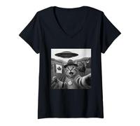 Donna Selfie del gatto con alieno UFO Canada Day Cat Regali per gli uomini Kid Maglietta con Collo a V