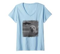 Donna Selfie di Cuccioli di foca in difficoltà UFO con Invasione Maglietta con Collo a V