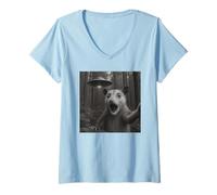 Donna Selfie di Opossum UFO con Divertente Detto di Invasione Maglietta con Collo a V