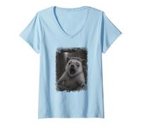 Donna Selfie Riccio in difficoltà UFO con Invasione aliena Maglietta con Collo a V