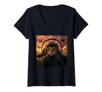 Donna Selfie Squad Cat Funny Fighter Pilot Meme Gen Z Maglietta con Collo a V