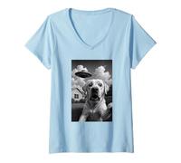 Donna Selfie UFO Labrador Retriever con Divertente Gioco di Parole Maglietta con Collo a V
