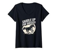 Donna Sella per il successo Inspirational Horse Power Maglietta con Collo a V