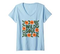 Donna Selvaggio Floreale Terra Natura Tranquility Maglietta con Collo a V