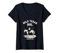 Donna Selvaggio Texas Ragazza Equitazione Country Life Maglietta con Collo a V