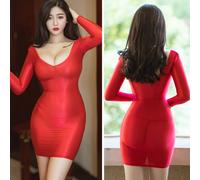 Donna Semi Trasparente Midi Abito Basso Taglio Oliato Lucido Aderente Notte Club