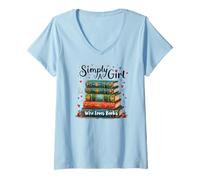 Donna Semplicemente Una Ragazza Che AMA i Libri Illustrazione Maglietta con Collo a V