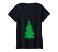 Donna Sempreverde Albero Natale Stile Verde Silhouette Maglietta con Collo a V