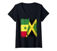Donna Senegal Jamaica Half Flag Senegalese Giamaicano Heritage Maglietta con Collo a V
