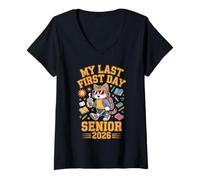 Donna Senior 2026 Il Mio ultimo Primo Giorno Cool Cat Torna a Scuola Bambini Maglietta con Collo a V