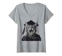 Donna Seniors Graduation Cat Funny Cat Maglietta con Collo a V