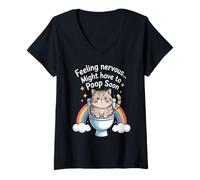 Donna Sentirsi nervosi Potrebbe Dover Fare Presto la Cacca Funny Cat Rainbow Maglietta con Collo a V