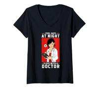 Donna Sentiti al Sicuro di Notte dormi con Un Medico - Arzt Arztkittel Maglietta con Collo a V