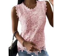 Donna senza maniche in pizzo floreale rosa, taglia XXL, scollo rotondo, top da finestra alla moda