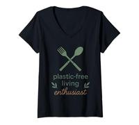 Donna Senza plastica, ecologico, zero rifiuti, verde sostenibile Maglietta con Collo a V