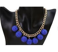 Donna senza Tempo Moda Collana Metallo Oro Catene Bling Blu Disco Palline