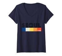 Donna Seoul Corea Colorato Design Corea del Sud Maglietta con Collo a V