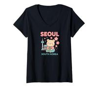 Donna Seoul, Corea del Sud, Viaggi Carini e Backpacking Maglietta con Collo a V