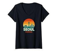 Donna Seoul, Corea del Sud, Viaggi e Backpacking Maglietta con Collo a V