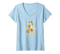 Donna September Gold: Coraggio di consapevolezza del Cancro Infantile Maglietta con Collo a V, Celeste, XL